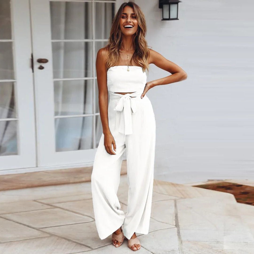 Sandy Strapless Tie Waist Wide Leg Jumpsuit