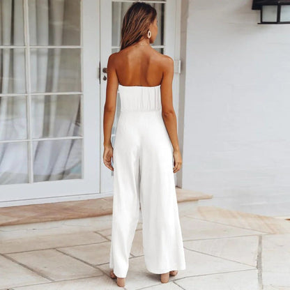 Sandy Strapless Tie Waist Wide Leg Jumpsuit