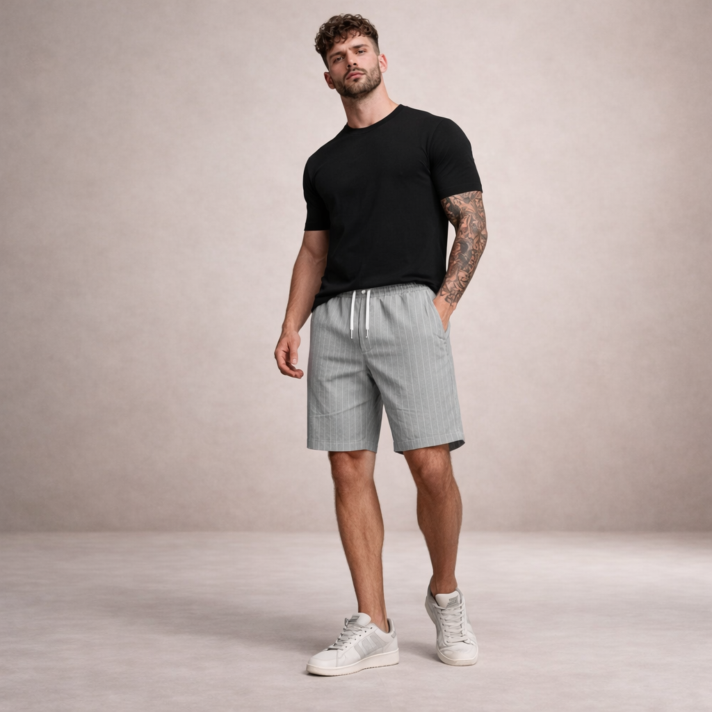 Piotr | Męskie Krótkie Spodenki Lniane Regular Fit na Lato