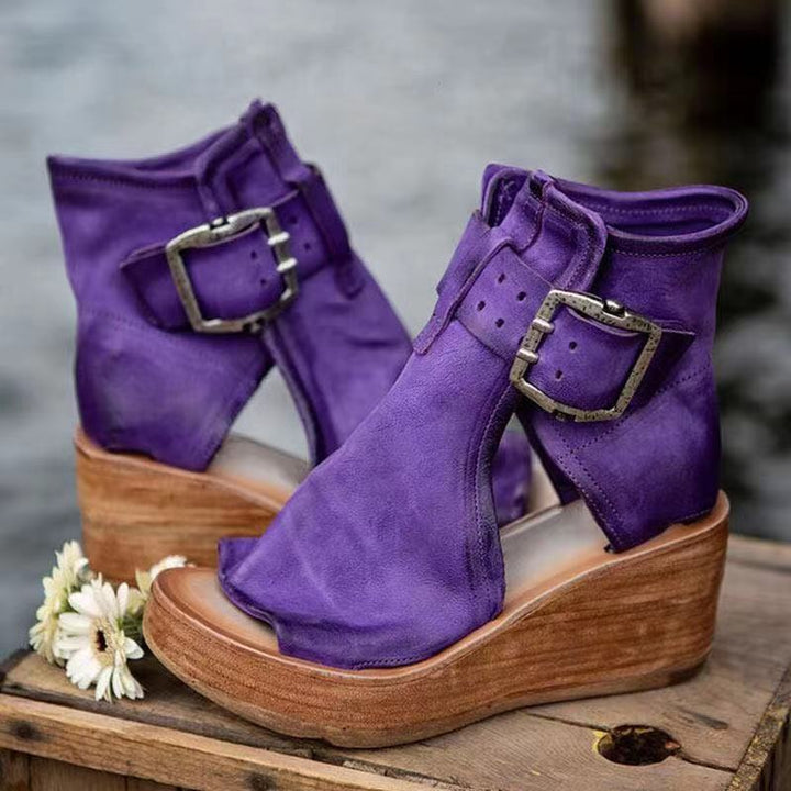 Dawn Wedge Sandals with Buckle in Boho Style