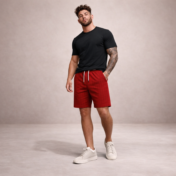 Piotr | Męskie Krótkie Spodenki Lniane Regular Fit na Lato