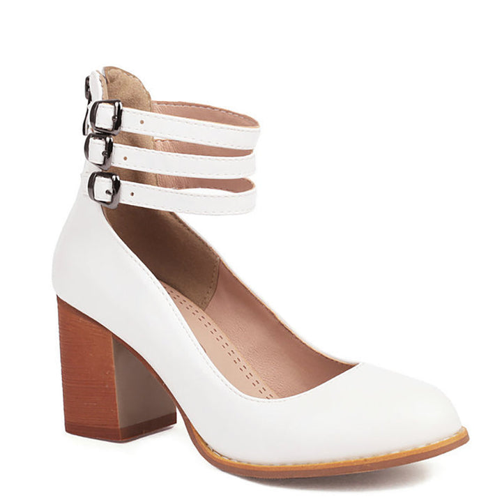 Casilda Smooth Sandals with Ankle Strap and Thick Heel