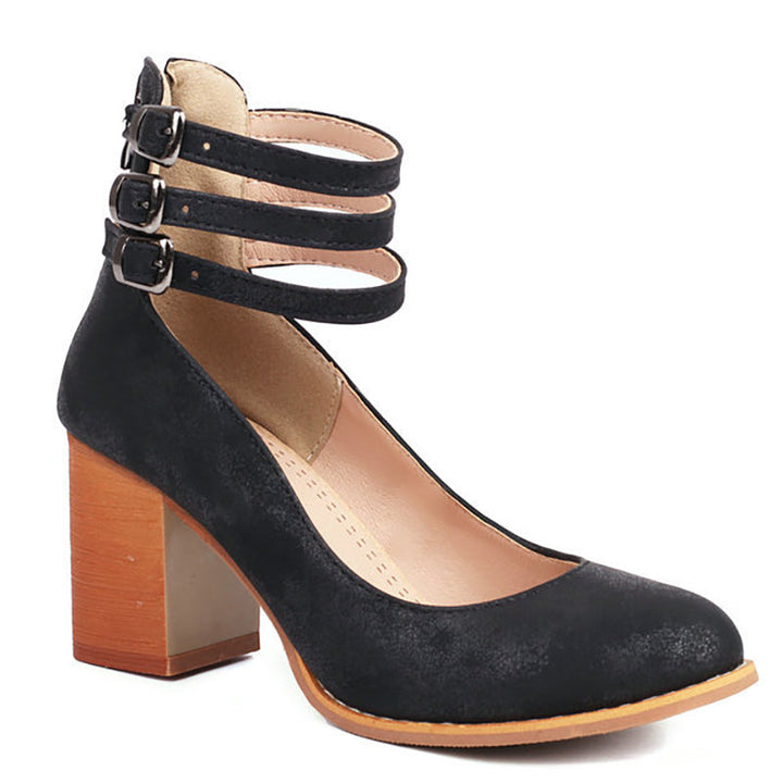 Casilda Smooth Sandals with Ankle Strap and Thick Heel