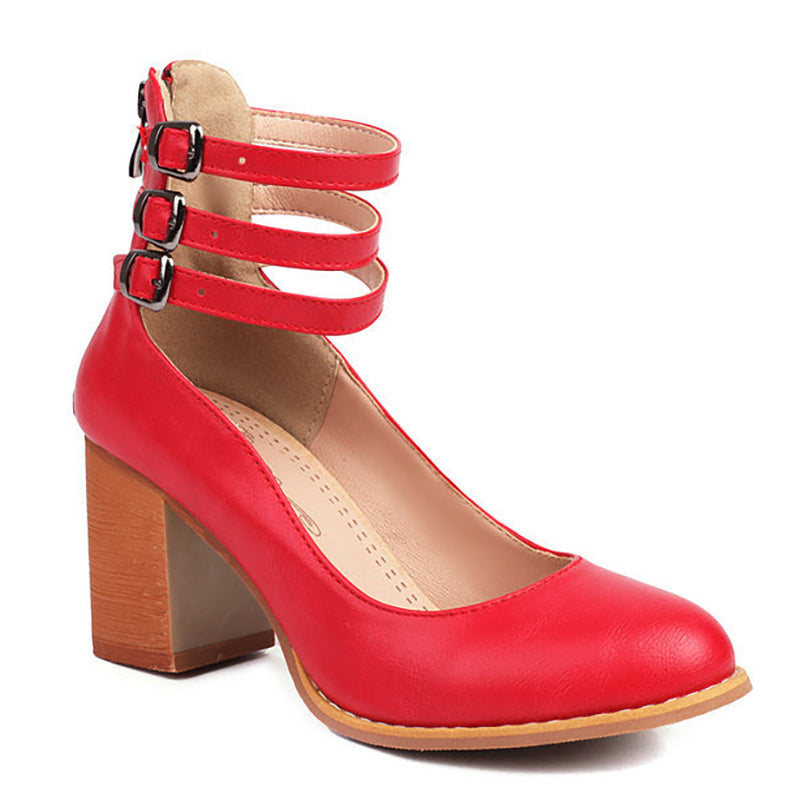 Casilda Smooth Sandals with Ankle Strap and Thick Heel