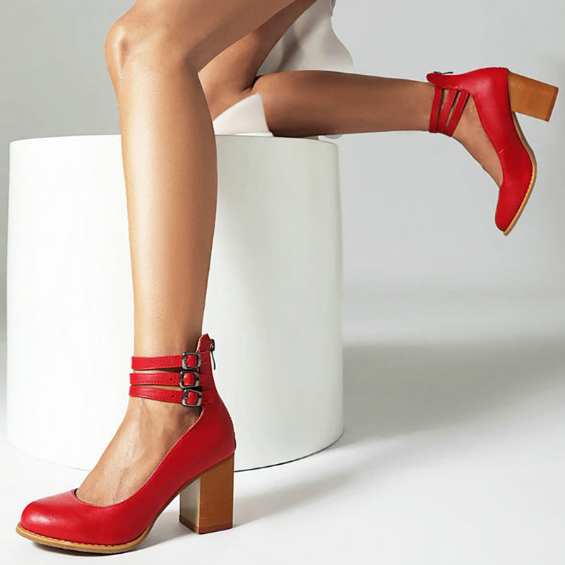Casilda Smooth Sandals with Ankle Strap and Thick Heel