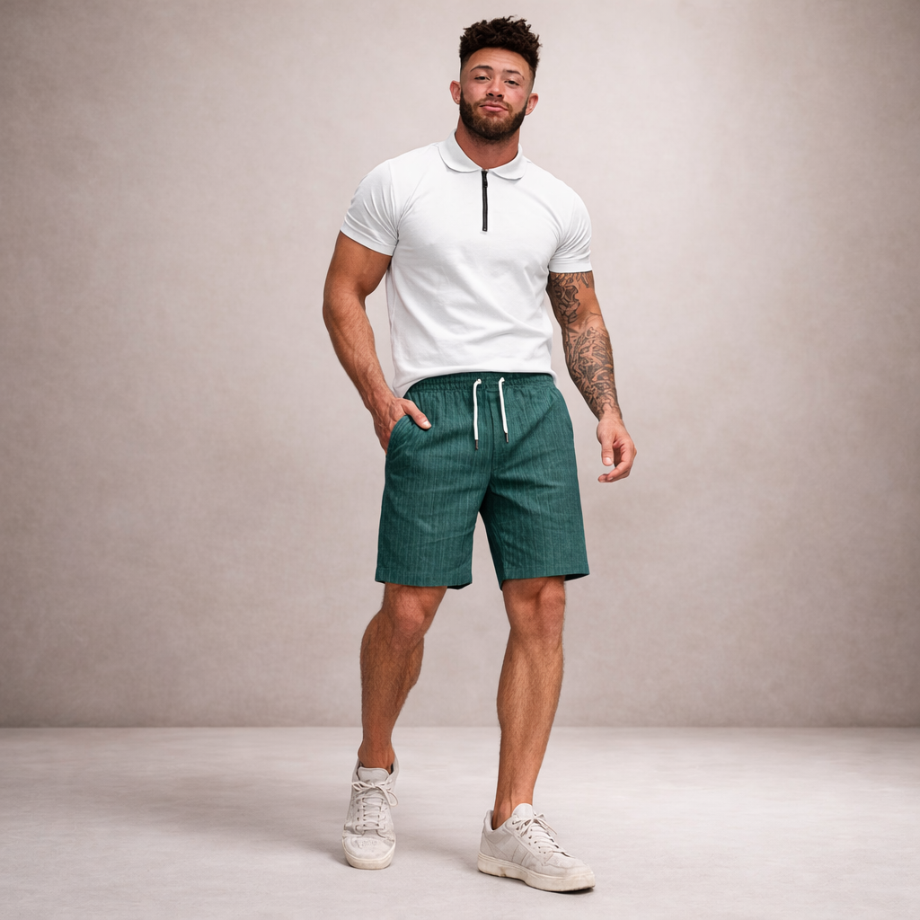 Piotr | Męskie Krótkie Spodenki Lniane Regular Fit na Lato