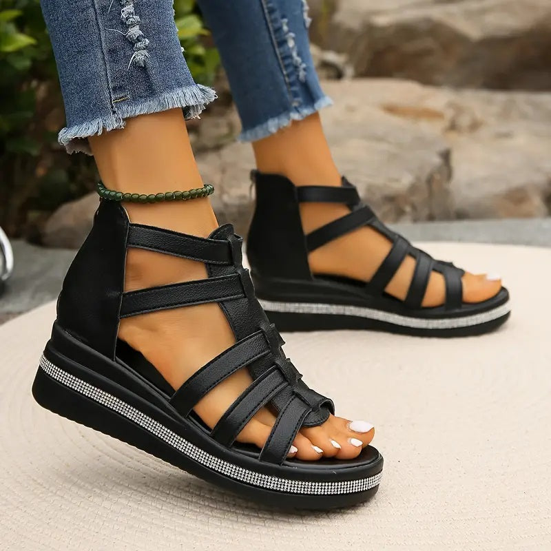 Hannah Comfort Sandals with Rhinestone Decoration