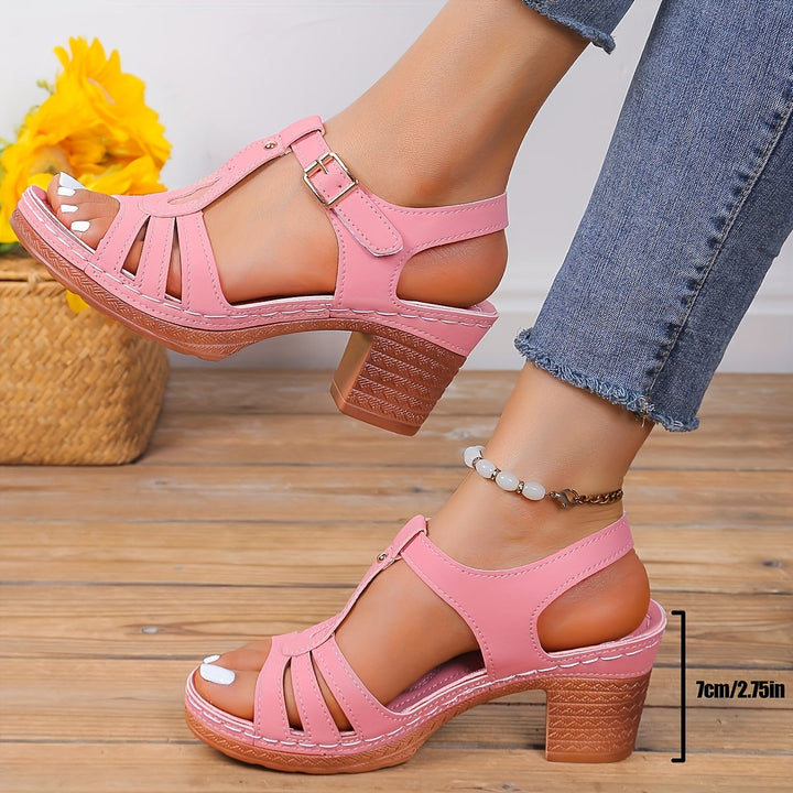 Coral Block Heel Cushioned Sandals