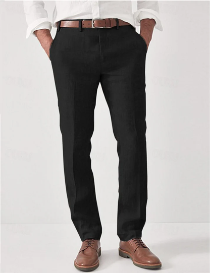 Klasyczne męskie spodnie z prostymi nogawkami i kieszeniami
