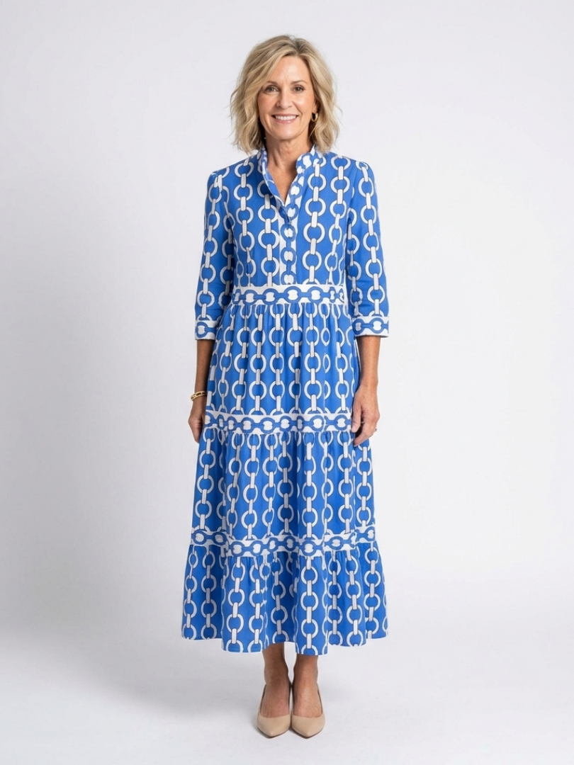 Keziah Chain Print 3/4 Sleeve Midi Dress