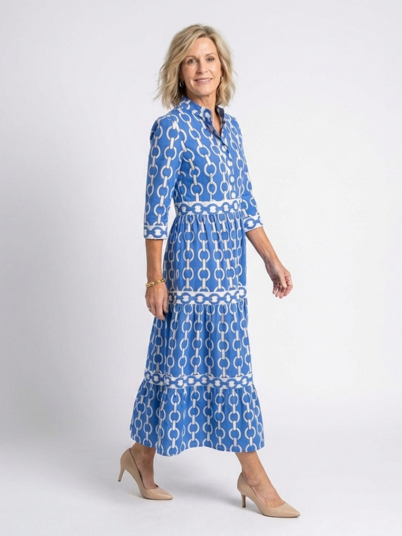 Keziah Chain Print 3/4 Sleeve Midi Dress