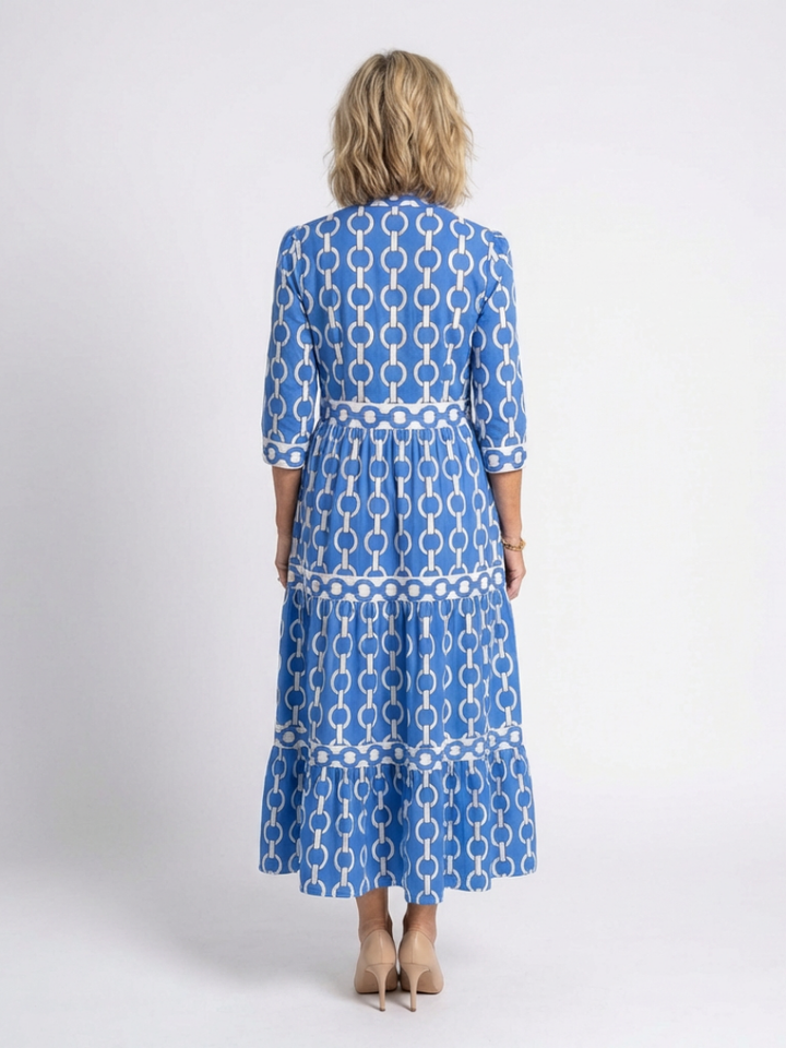 Keziah Chain Print 3/4 Sleeve Midi Dress