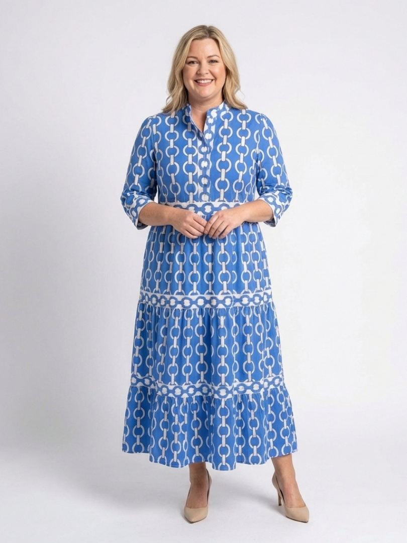 Keziah Chain Print 3/4 Sleeve Midi Dress