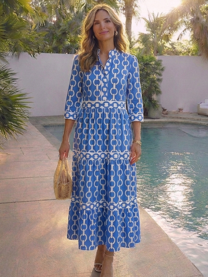 Keziah Chain Print 3/4 Sleeve Midi Dress