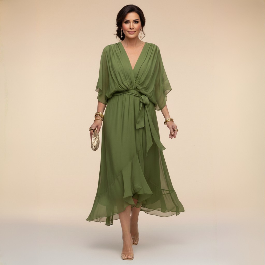 Penelope V-Neck Wrap Midi Dress