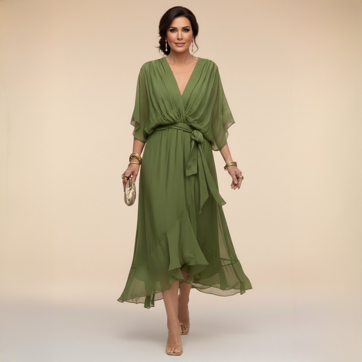 Penelope V-Neck Wrap Midi Dress