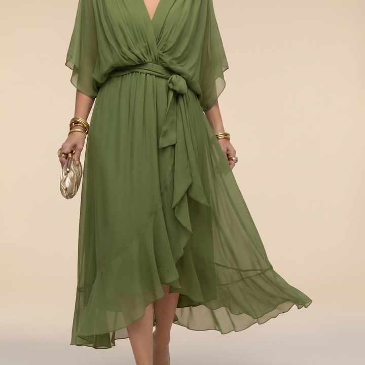Penelope V-Neck Wrap Midi Dress