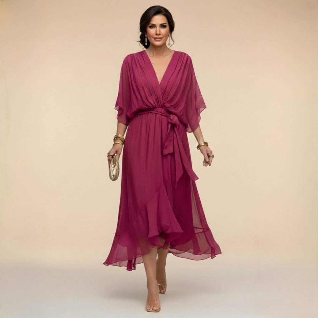 Penelope V-Neck Wrap Midi Dress