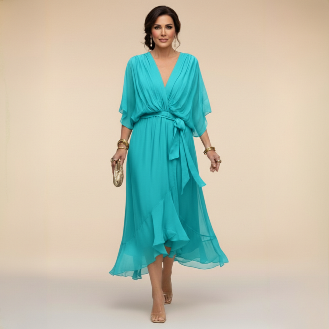 Penelope V-Neck Wrap Midi Dress