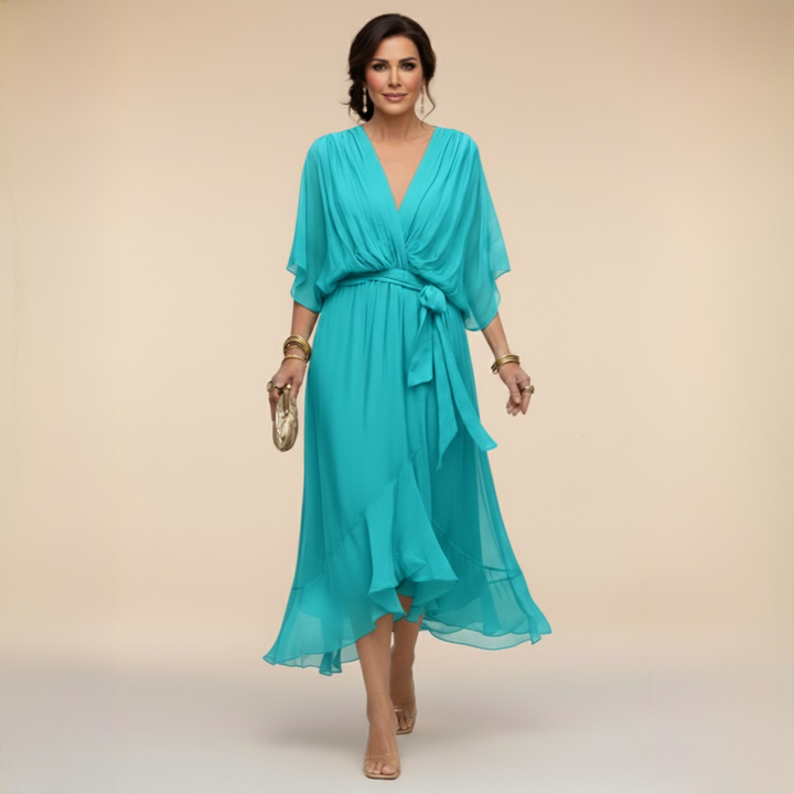 Penelope V-Neck Wrap Midi Dress