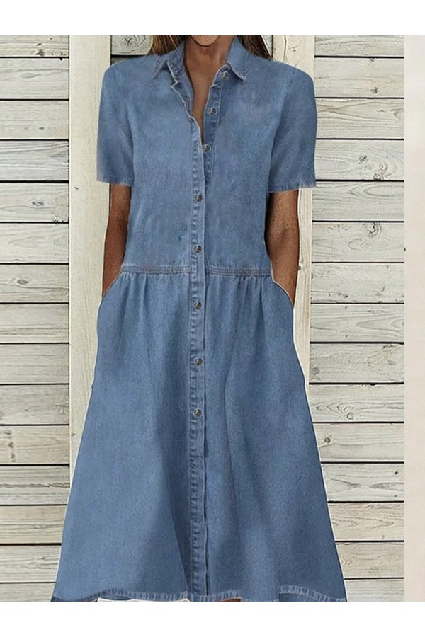 Poppy Button Down Short Sleeve Midi Dress