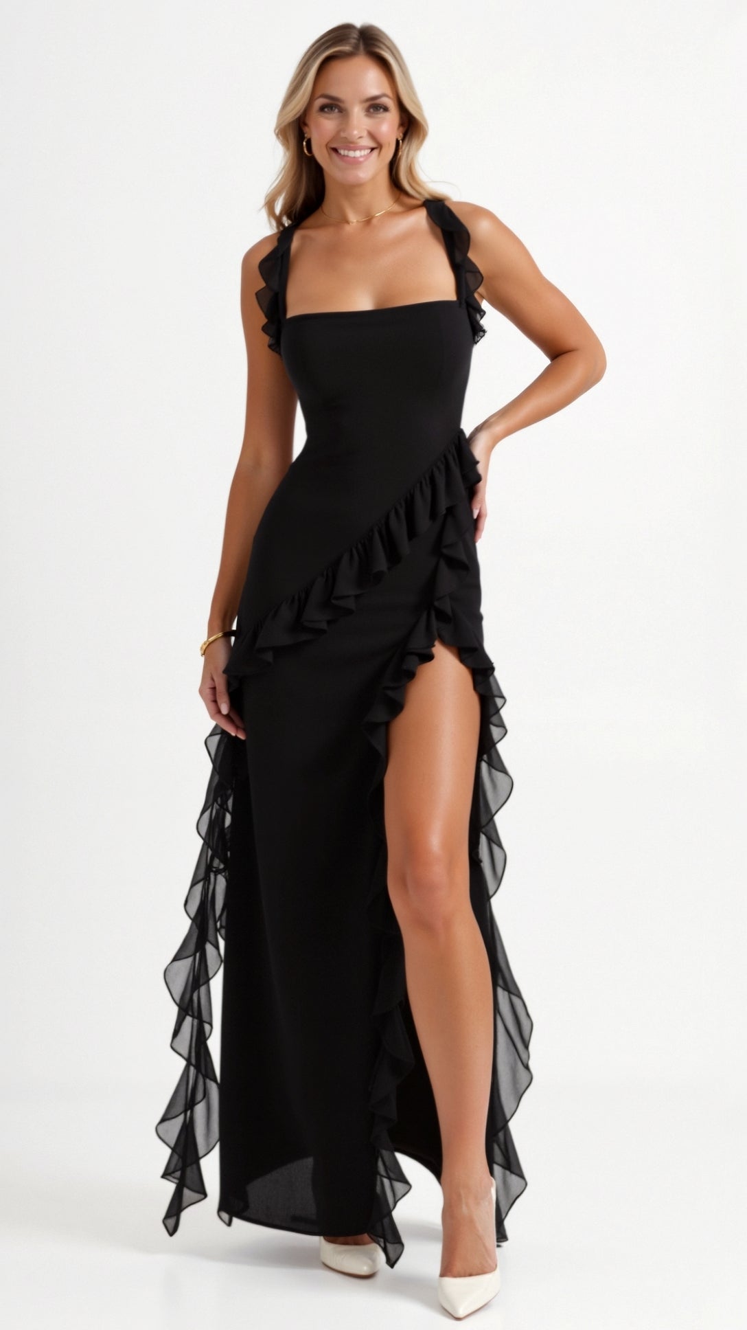 Laura | Elegancka falbankowa sukienka maxi