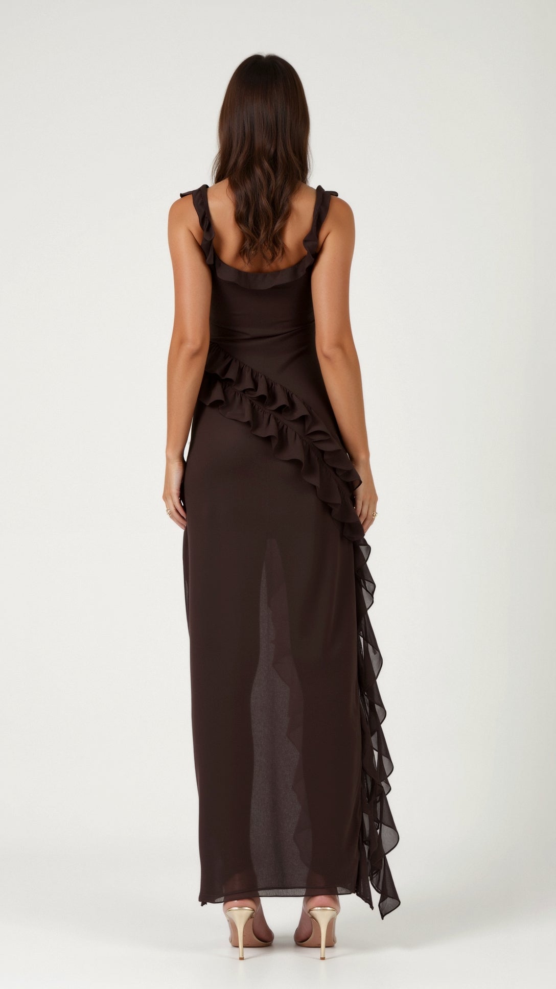 Laura | Elegancka falbankowa sukienka maxi