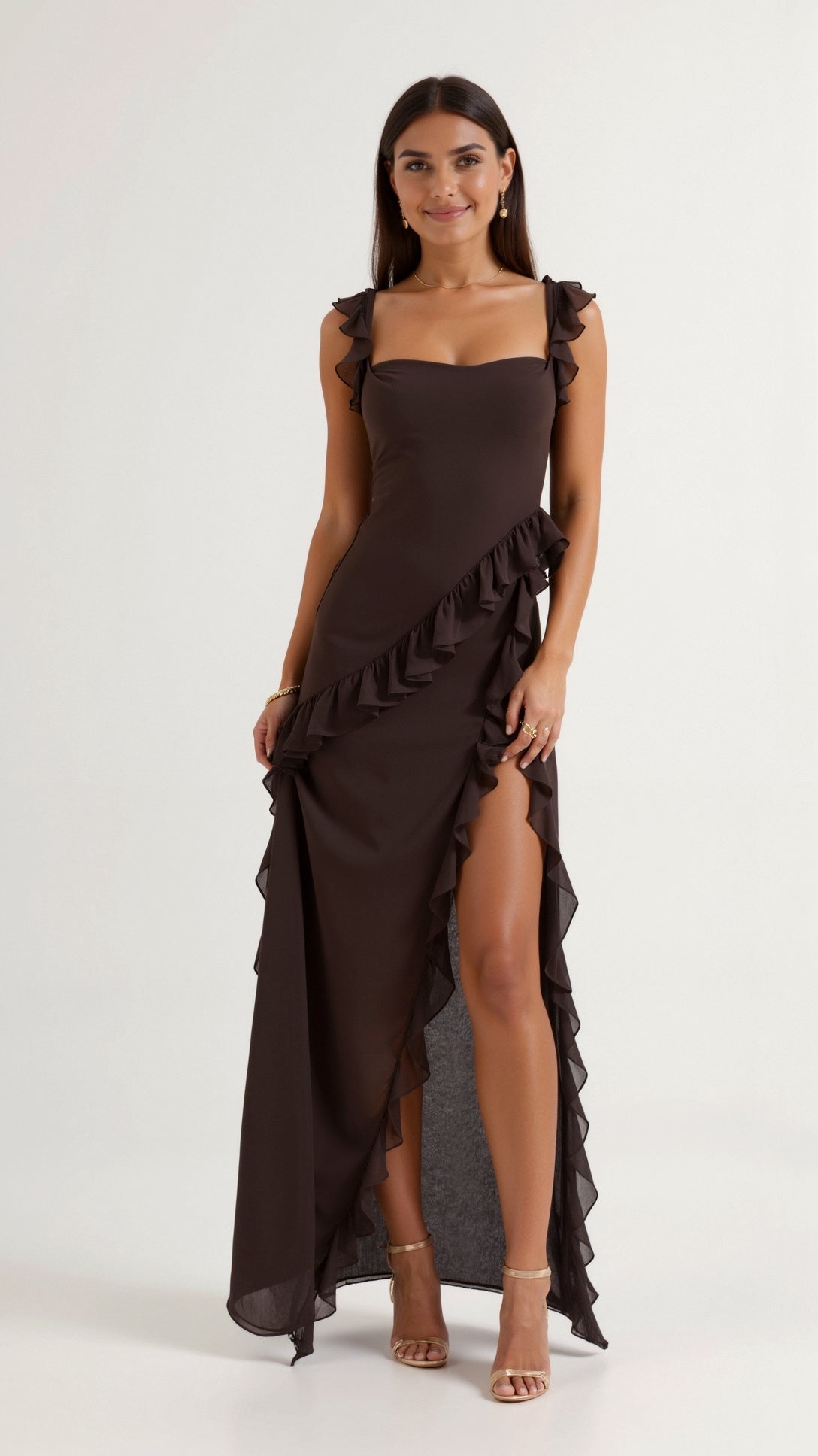 Laura | Elegancka falbankowa sukienka maxi