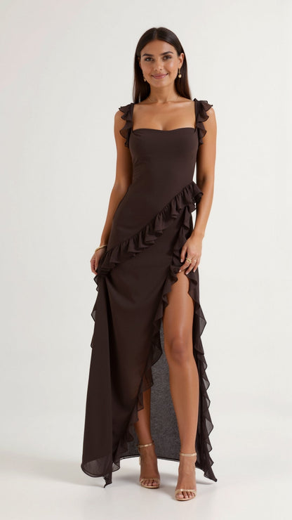 Laura | Elegancka falbankowa sukienka maxi