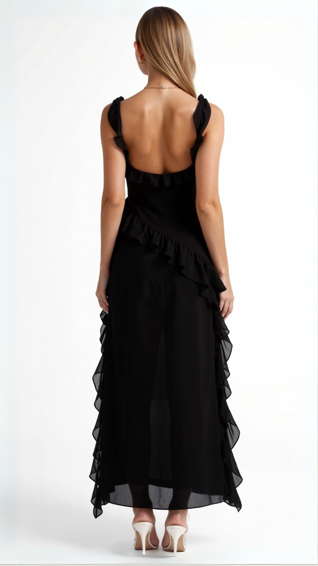 Laura | Elegancka falbankowa sukienka maxi