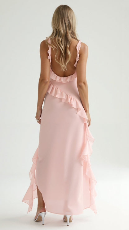 Laura | Elegancka falbankowa sukienka maxi