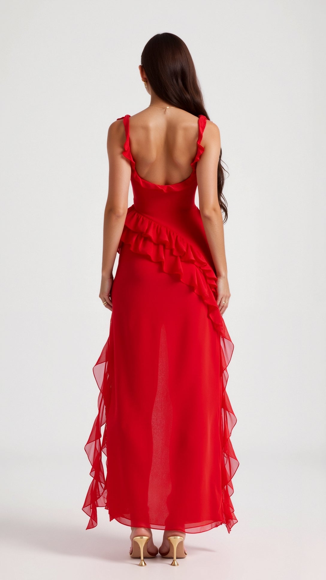 Laura | Elegancka falbankowa sukienka maxi