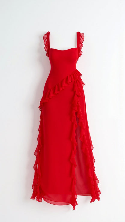 Laura | Elegancka falbankowa sukienka maxi