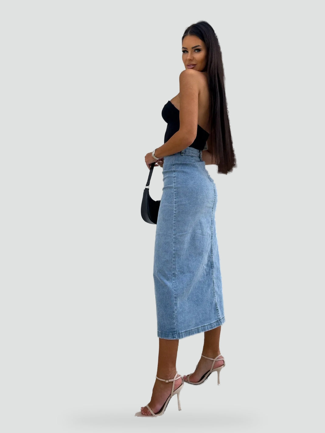 Weronika | Damska Spódnica z Rozcięciem i Guzikami w Stylu Denim
