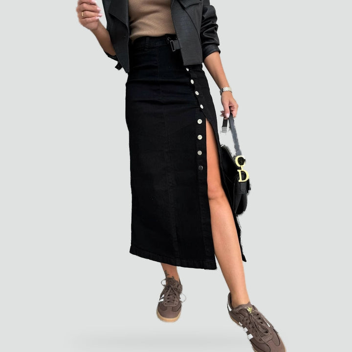 Weronika | Damska Spódnica z Rozcięciem i Guzikami w Stylu Denim